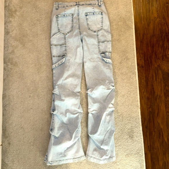 Jeanoix Casual Distressed Ruched Slim Fit Flare Leg Jeans Skinny Bootcut Jeans - Picture 4 of 6